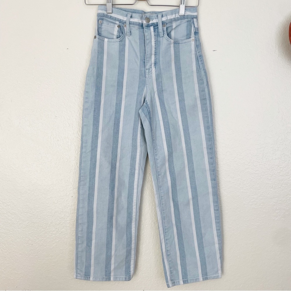 Madewell slim wide leg cropped striped light blue jeans Sz 24